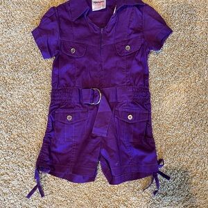 Purple Girls' Short Sleeve Belted Romper